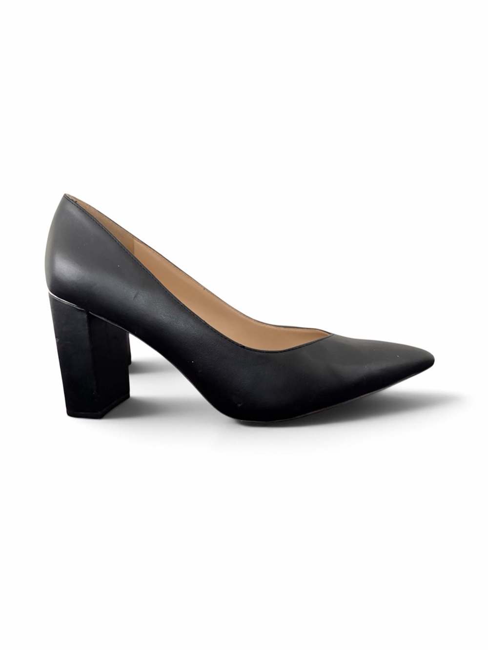 Marc Fisher Women’s Leather Block Heel Slip On Black Pumps w/ Pointed Toe Sz 10 - Picture 9 of 12